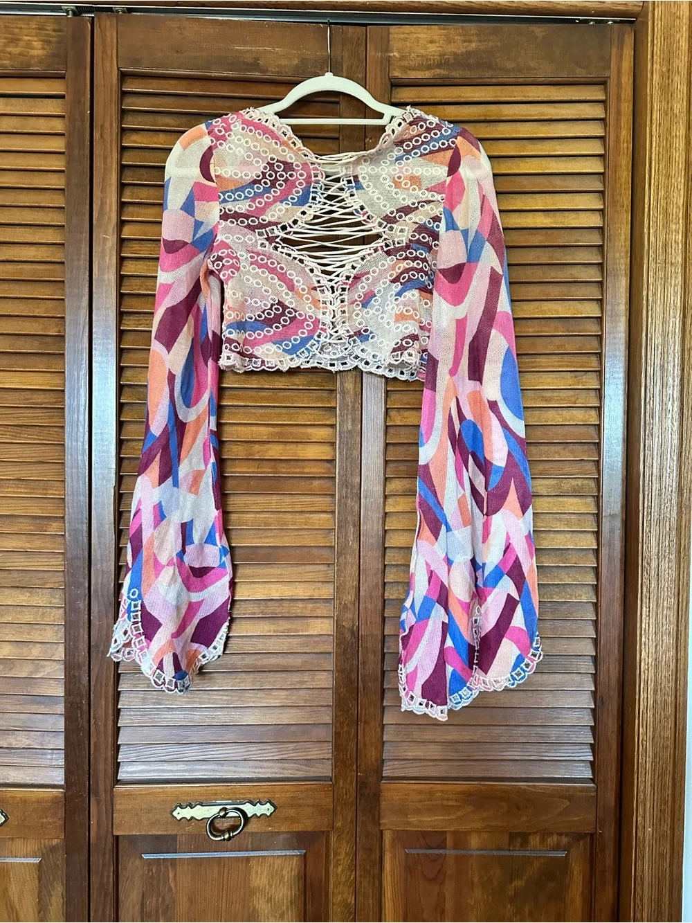 Free People Eyes On You Lace Up Retro Swirl Crop Top size XS